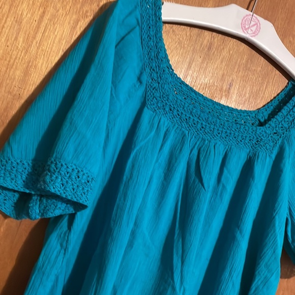•SONOMA•TURQUOISE SQUARE CROCHET LIGHTWEIGHT FLOWY BODICE BLOUSE SIZE MEDIUM - Picture 4 of 8